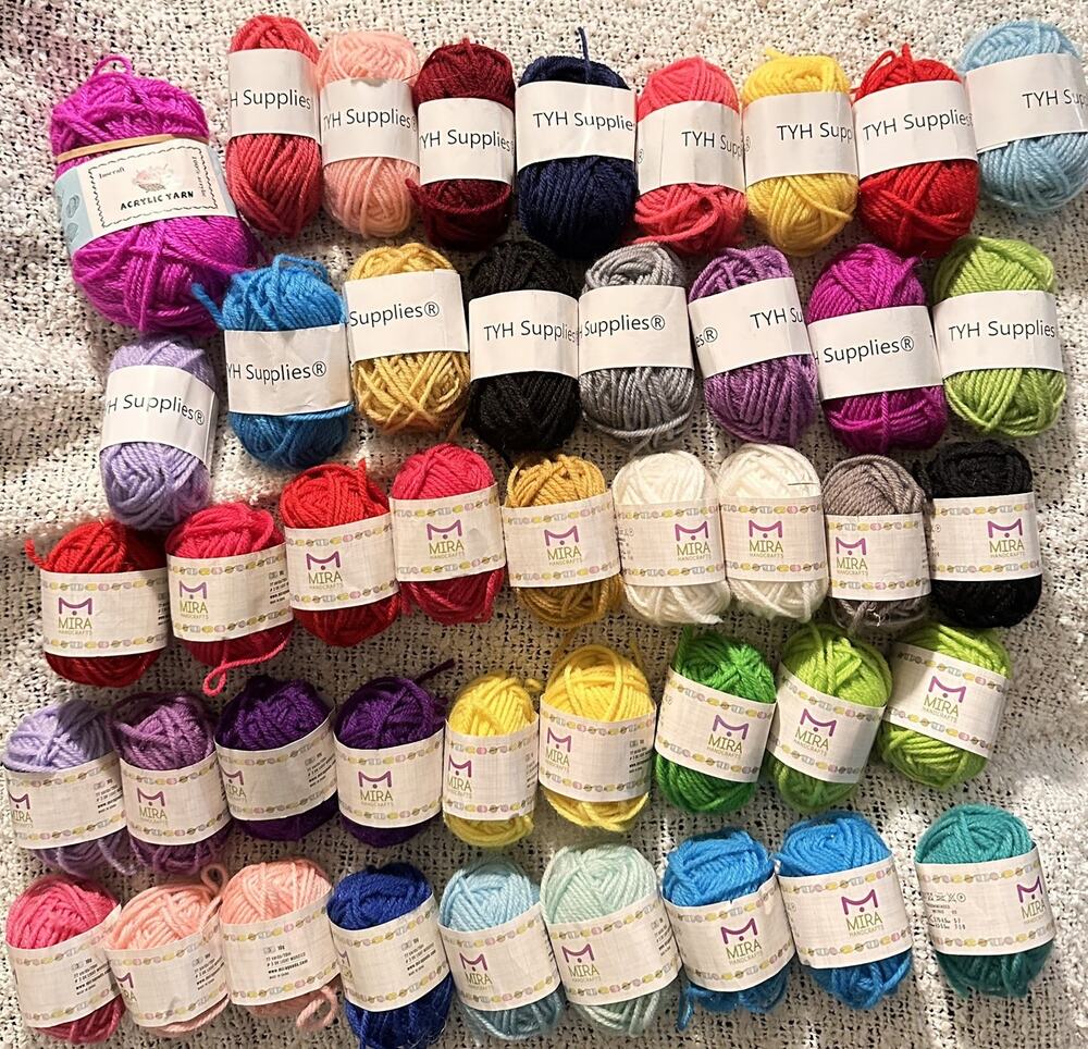 TYH Supplies & Mira Mini Acrylic Yarn MultiColor New Variety Lot 44 ct